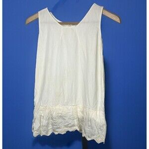 Antique Dress Slip‎ Sleeveless Crochet Ruffle Hem Handmade Buttons Cream Country